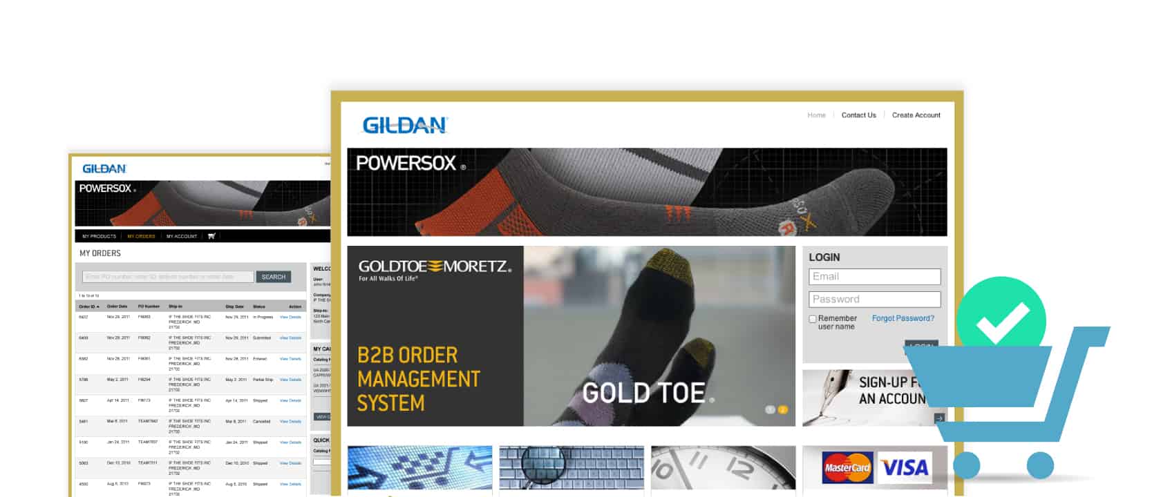 Screenshots of the Gildan homepage