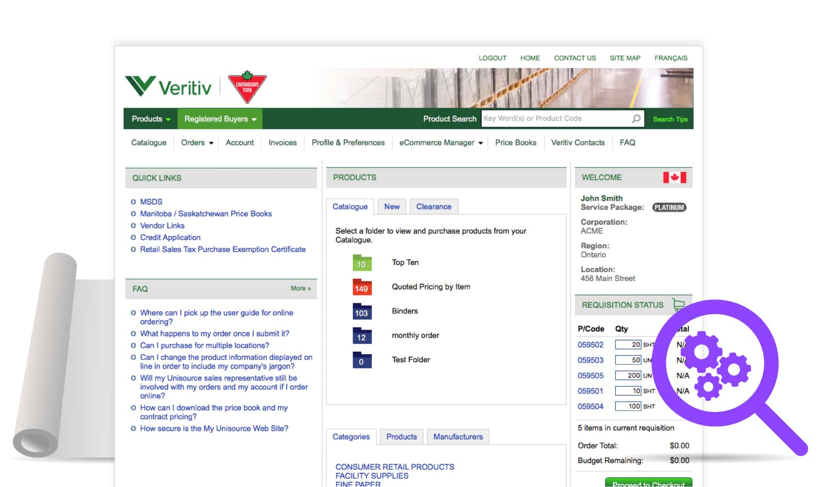 Capture d'écran de la page d'accueil Veritiv